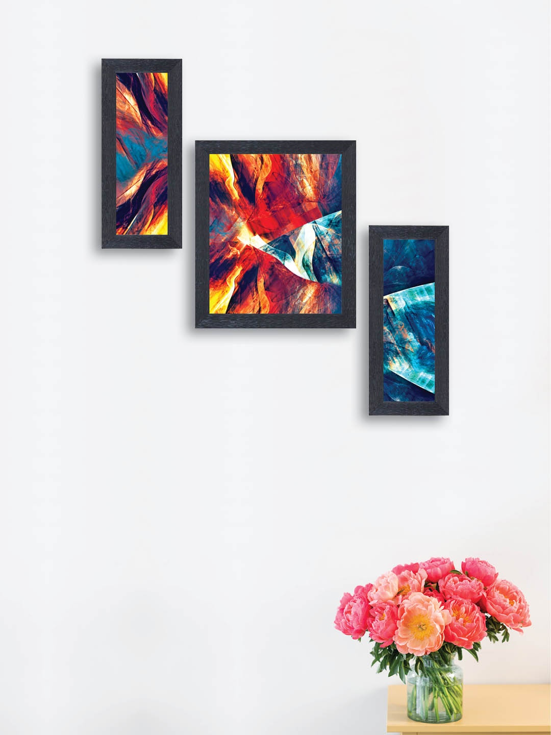 nest ART Set of 3 Multicoloured Abstract Hand-Painted Wall Arts, Multi