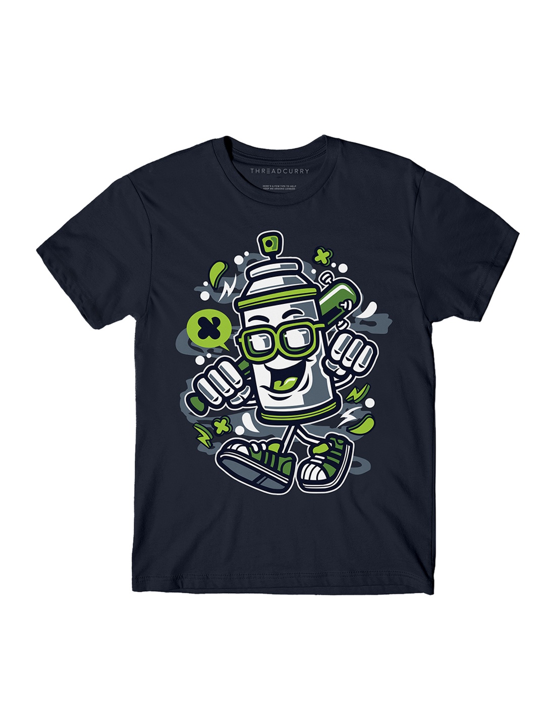 THREADCURRY Boys Navy Blue Graffiti Mafia Printed Round Neck T-shirt