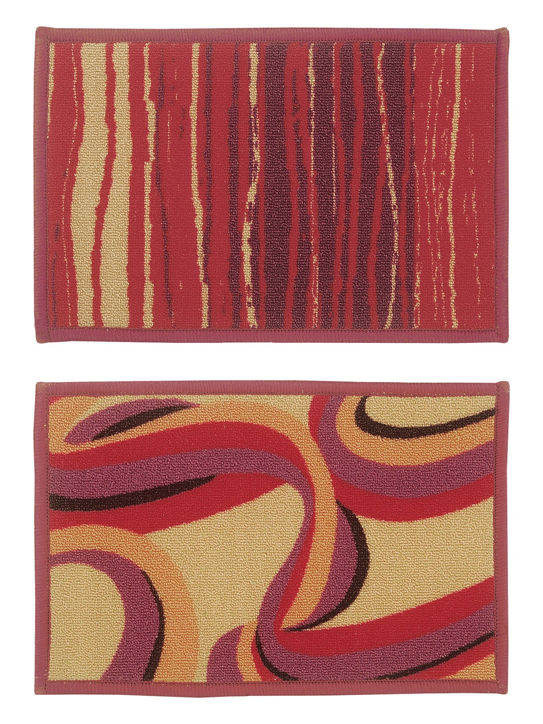 BIANCA Set of 2 Red & Beige Patterned Anti-Skid Doormats