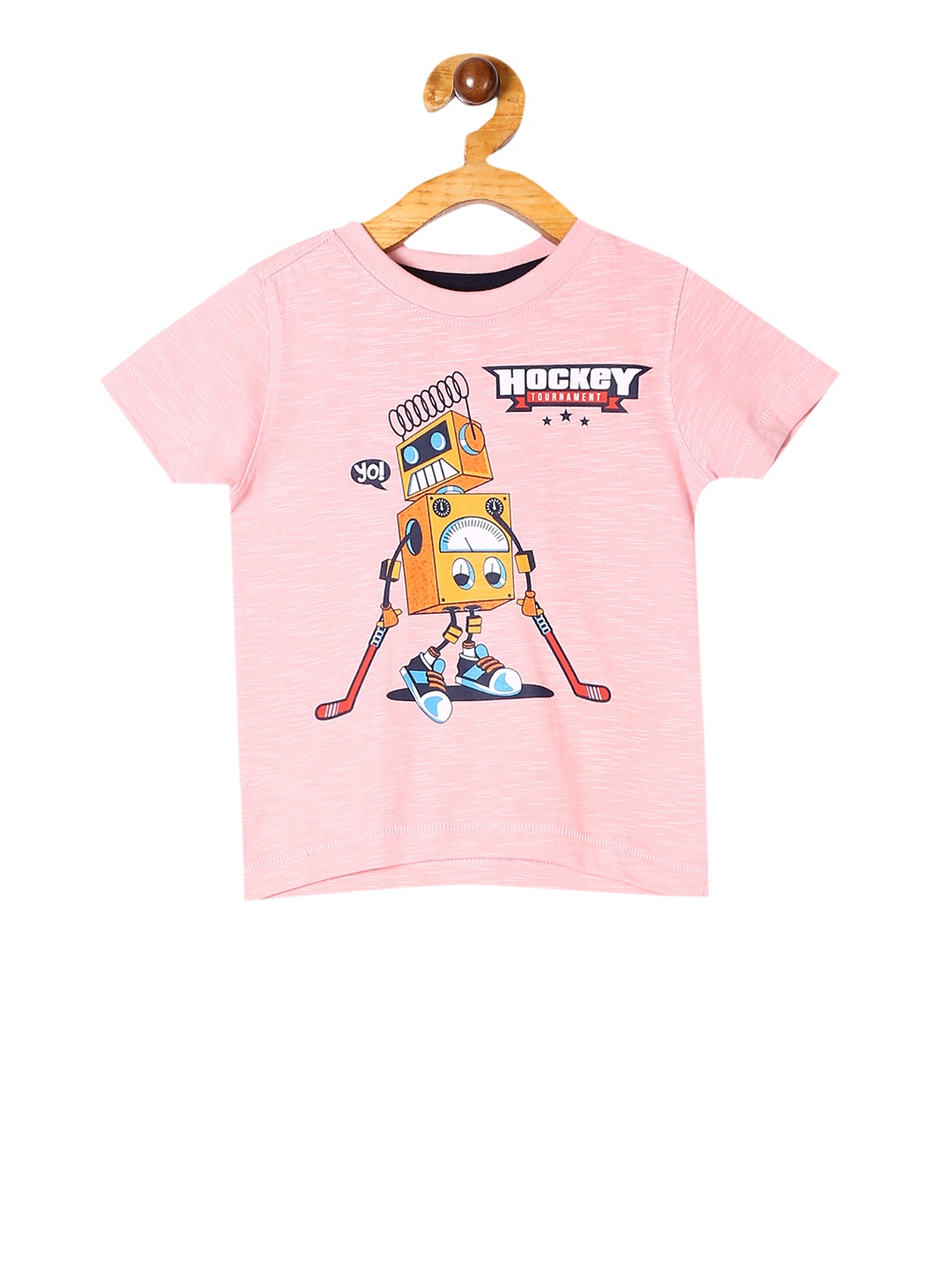 Cherokee Boys Pink Printed Round Neck Pure Cotton T-shirt
