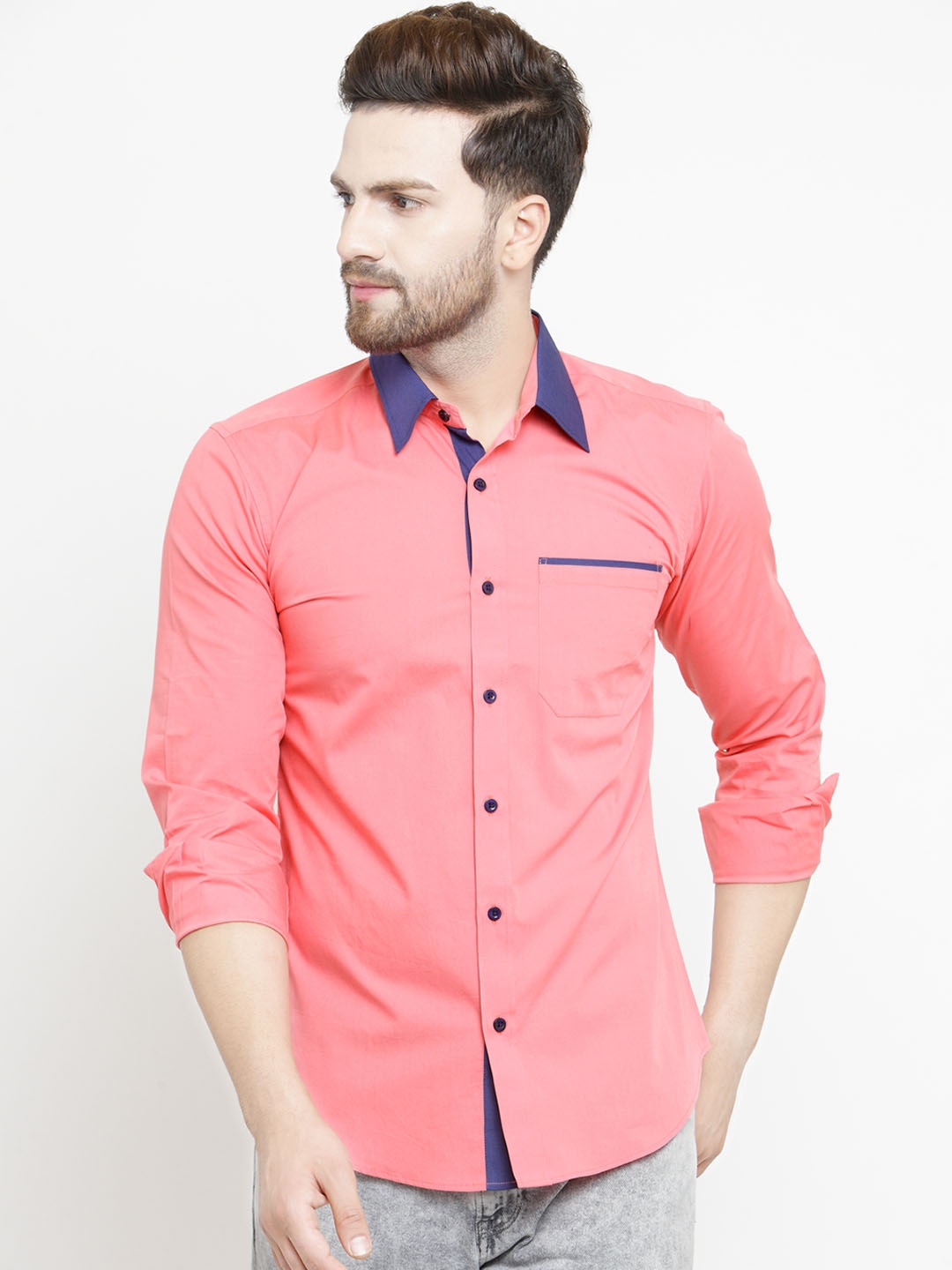 Purple State Men Pink Slim Fit Solid Casual Shirt