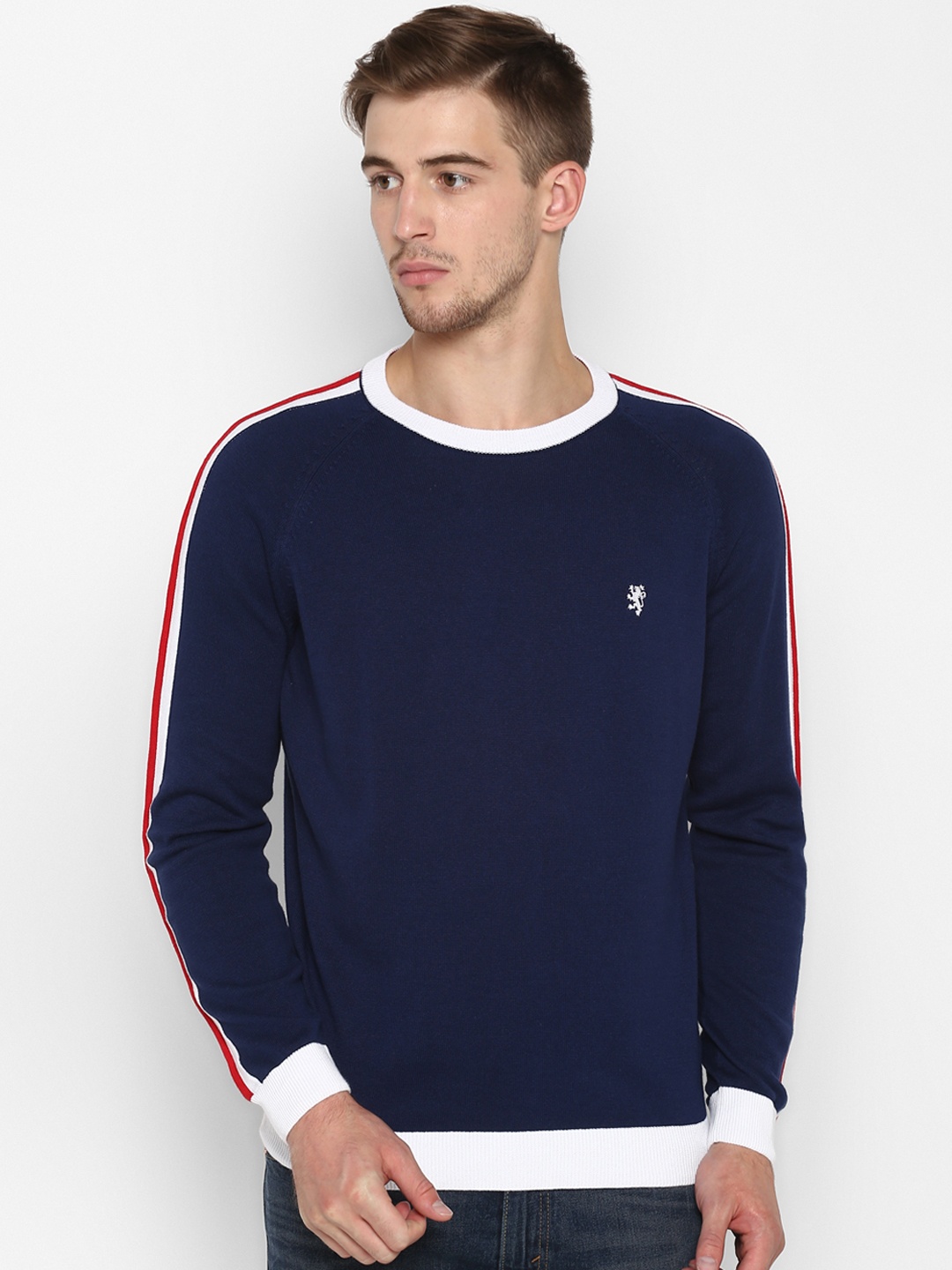 Red Tape Men Navy Blue Solid Sweater