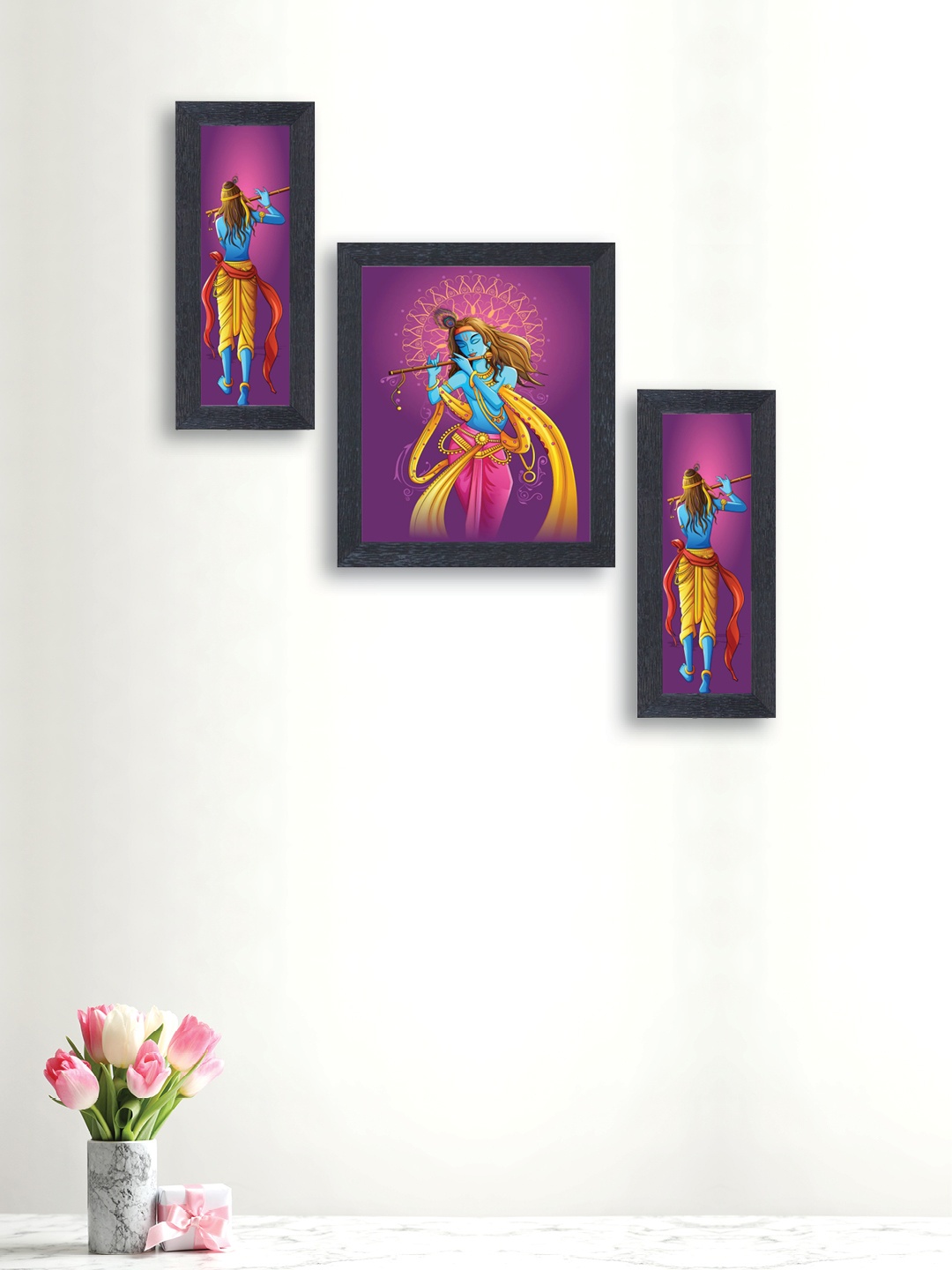nest ART Set of 3 Multicoloured Shri Krishna Wall Arts, Multi