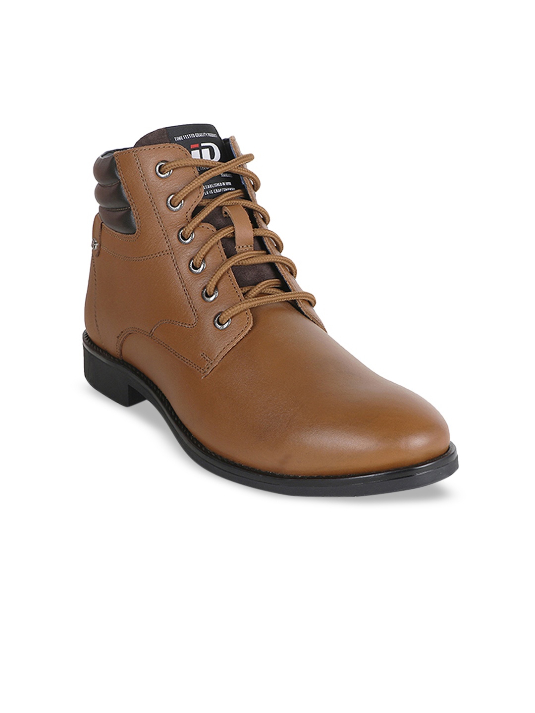 ID Men Tan Brown Solid Leather High-Top Flat Boots