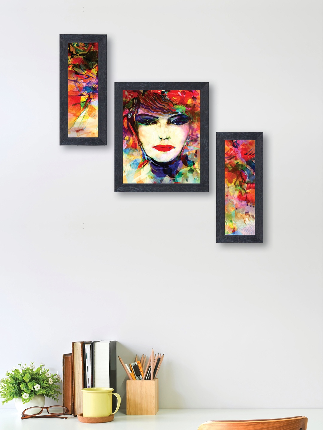 nest ART Set of 3 Multicoloured Abstract Hand-Painted Wall Arts, Multi