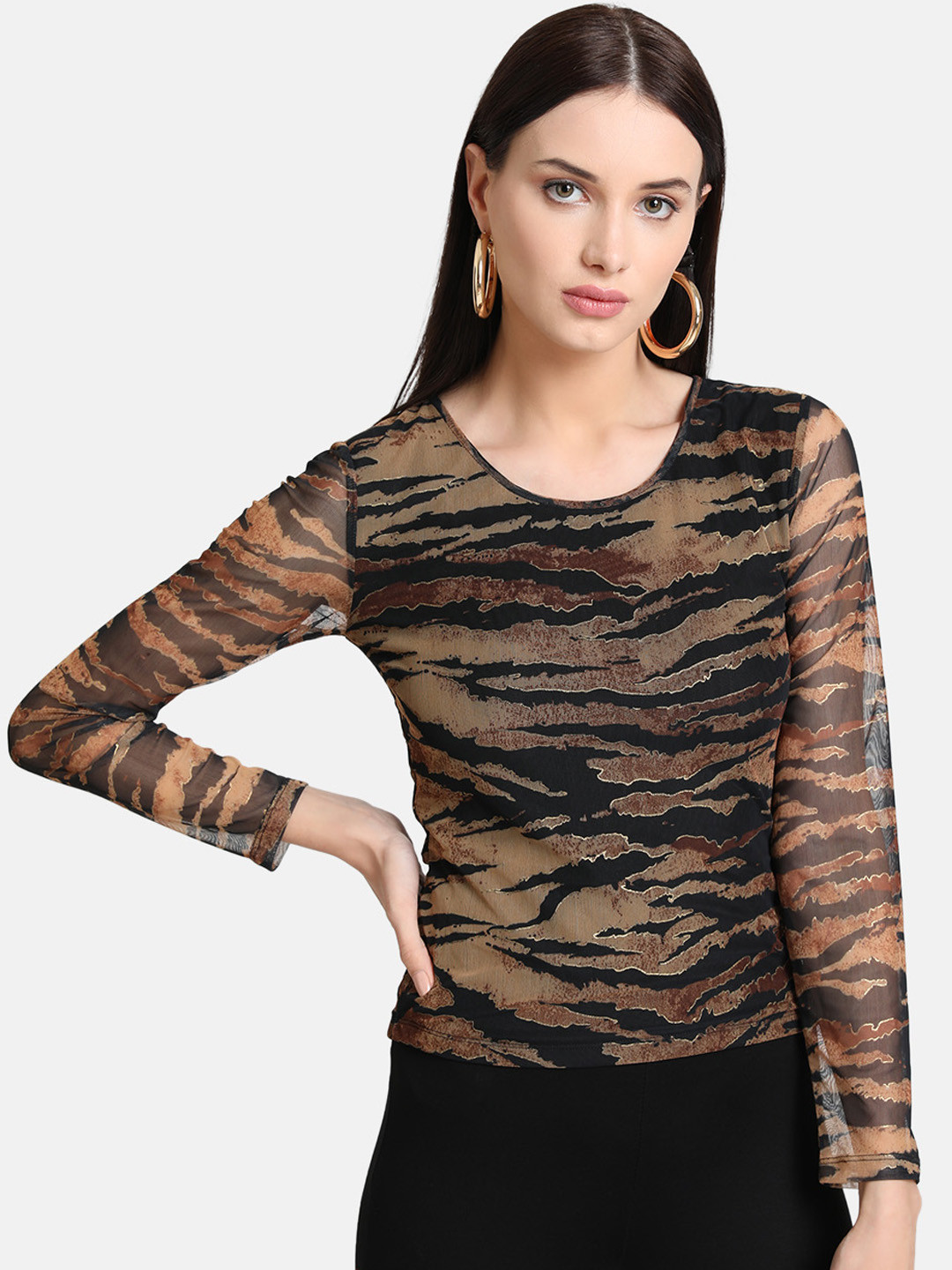 Kazo Women Black & Brown Printed Top 
Kazo Women Black & Brown Printed Top