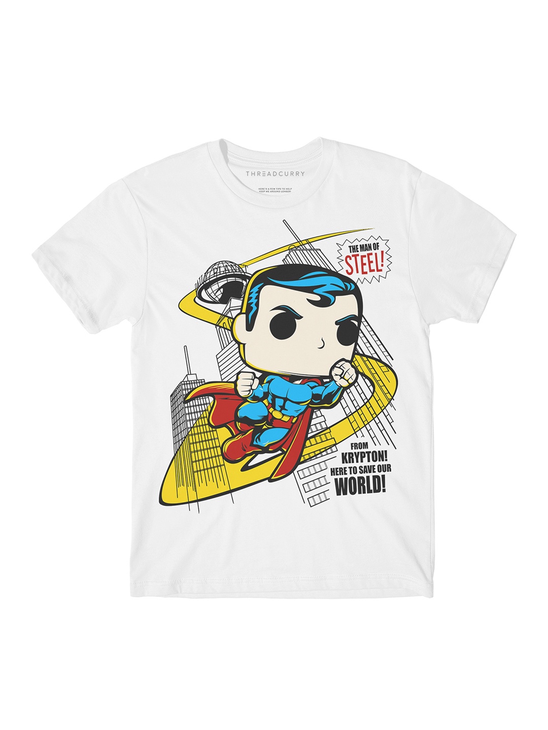 THREADCURRY Boys White Superman Printed Round Neck T-shirt