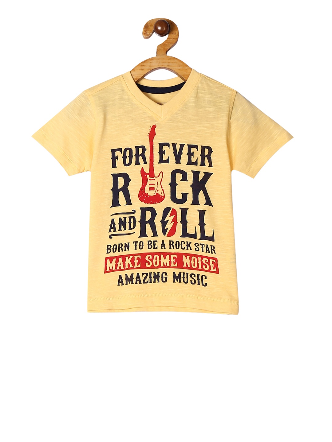 Cherokee Boys Yellow Printed V-Neck Pure Cotton T-shirt