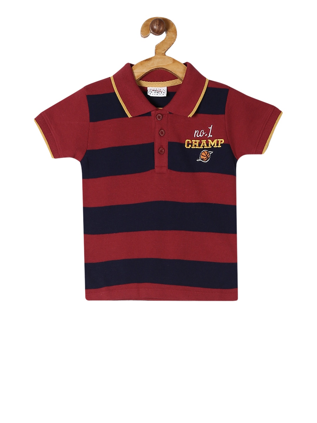 Donuts Boys Red Striped Polo Collar Pure Cotton T-shirt