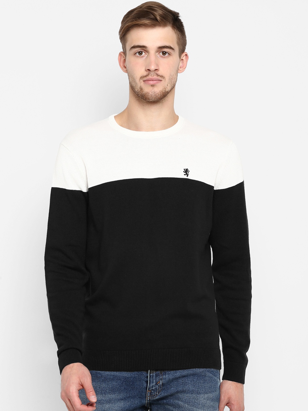 Red Tape Men Black & White Colourblocked Sweater