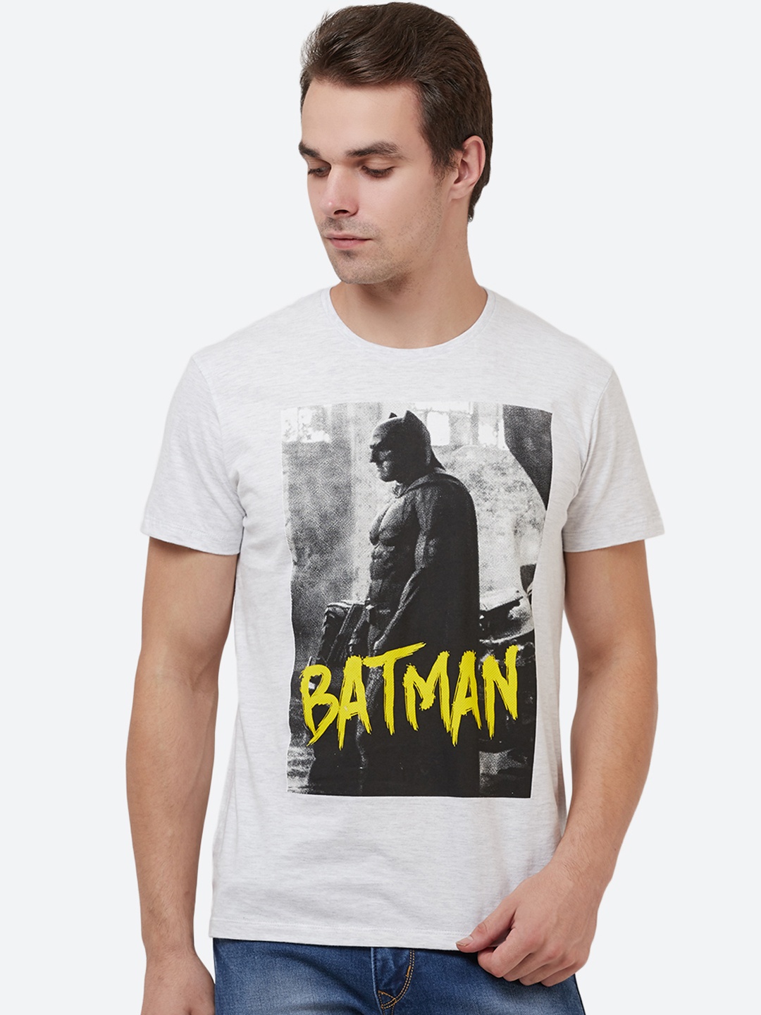 Free Authority Men Grey Batman Printed T-shirt