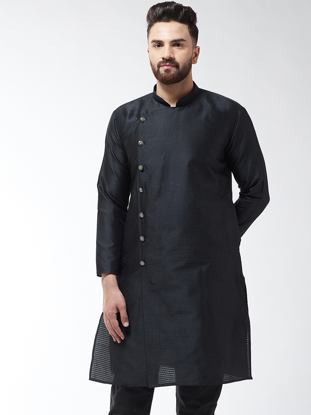 SOJANYA Men Black Woven Design Straight Kurta