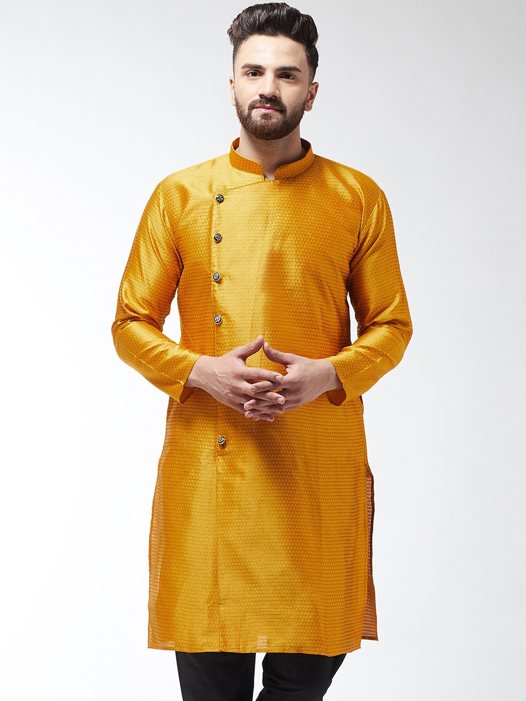 SOJANYA Men Mustard Woven Design Straight Kurta