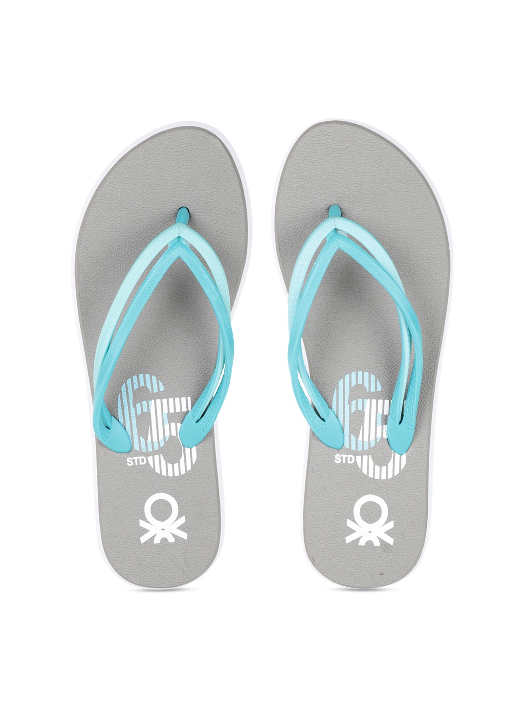 United Colors of Benetton Women Grey & Blue Printed Thong Flip-Flops