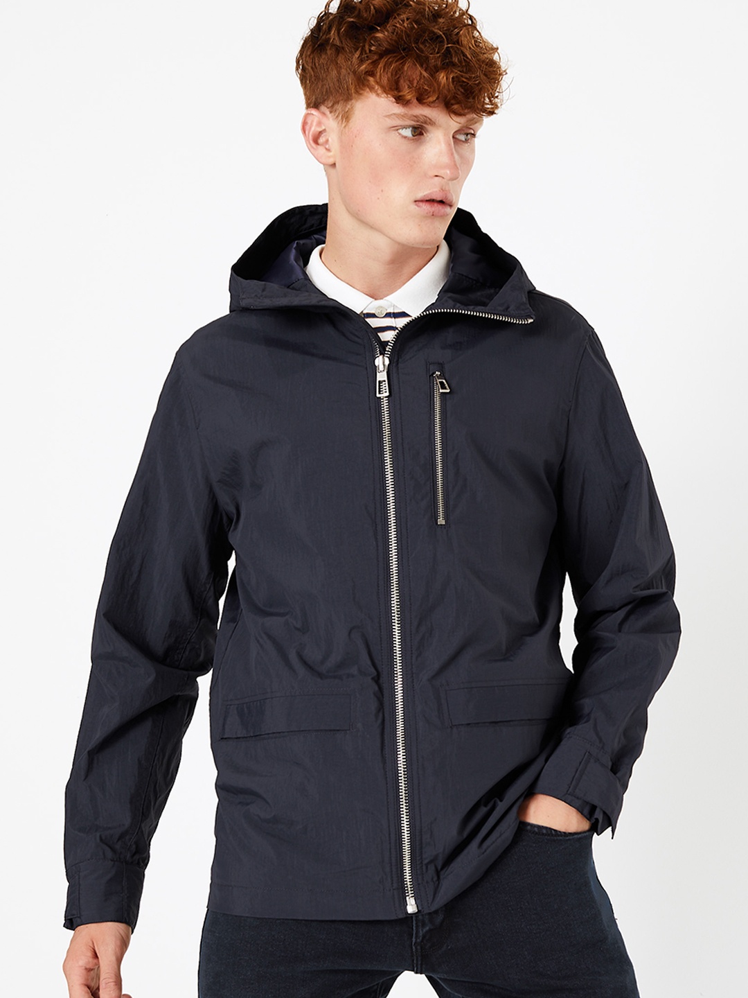 Marks & Spencer Men Navy Blue Hooded Tailored Jacket