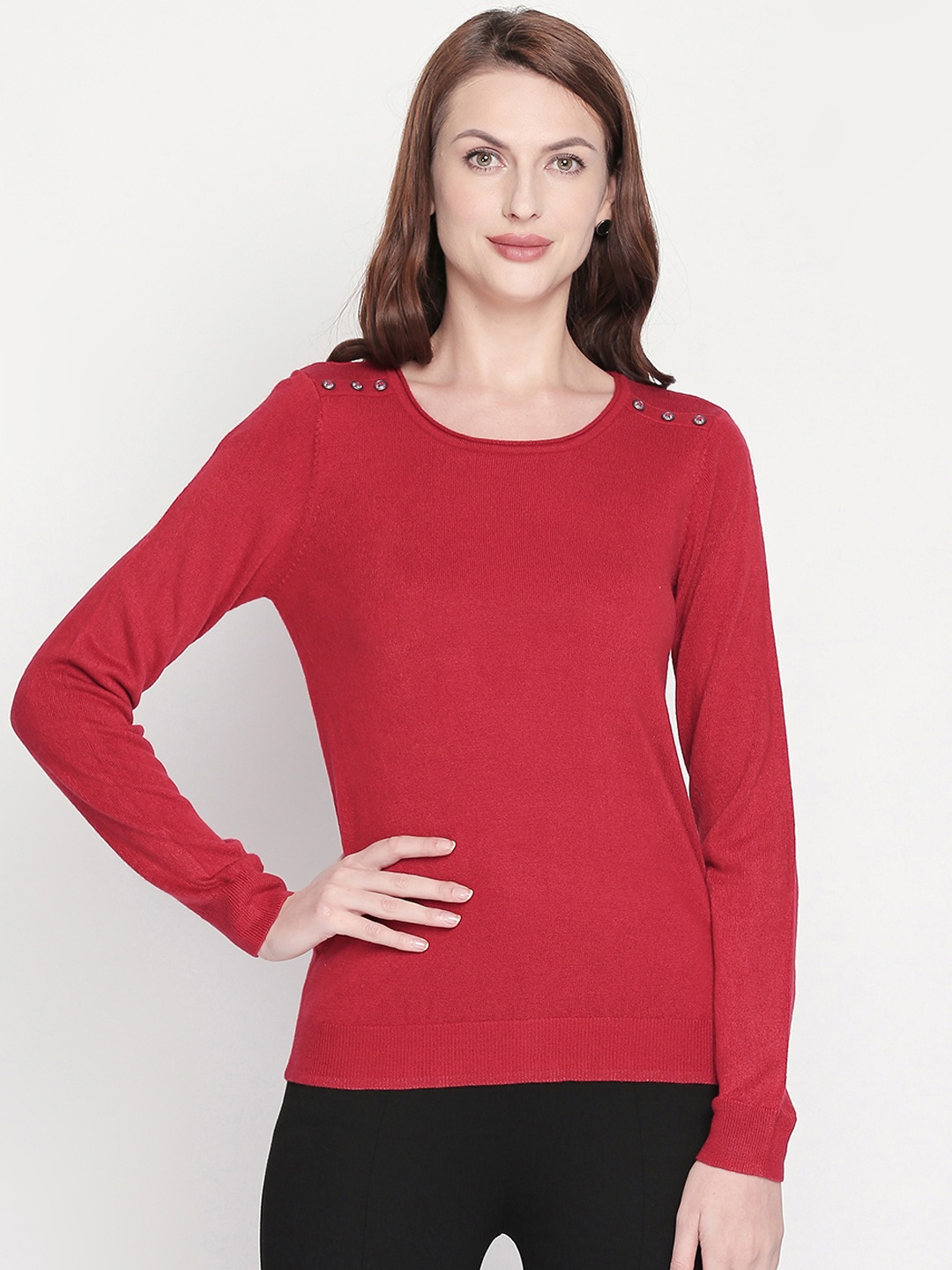 Honey by Pantaloons Women Red Solid Sweater
