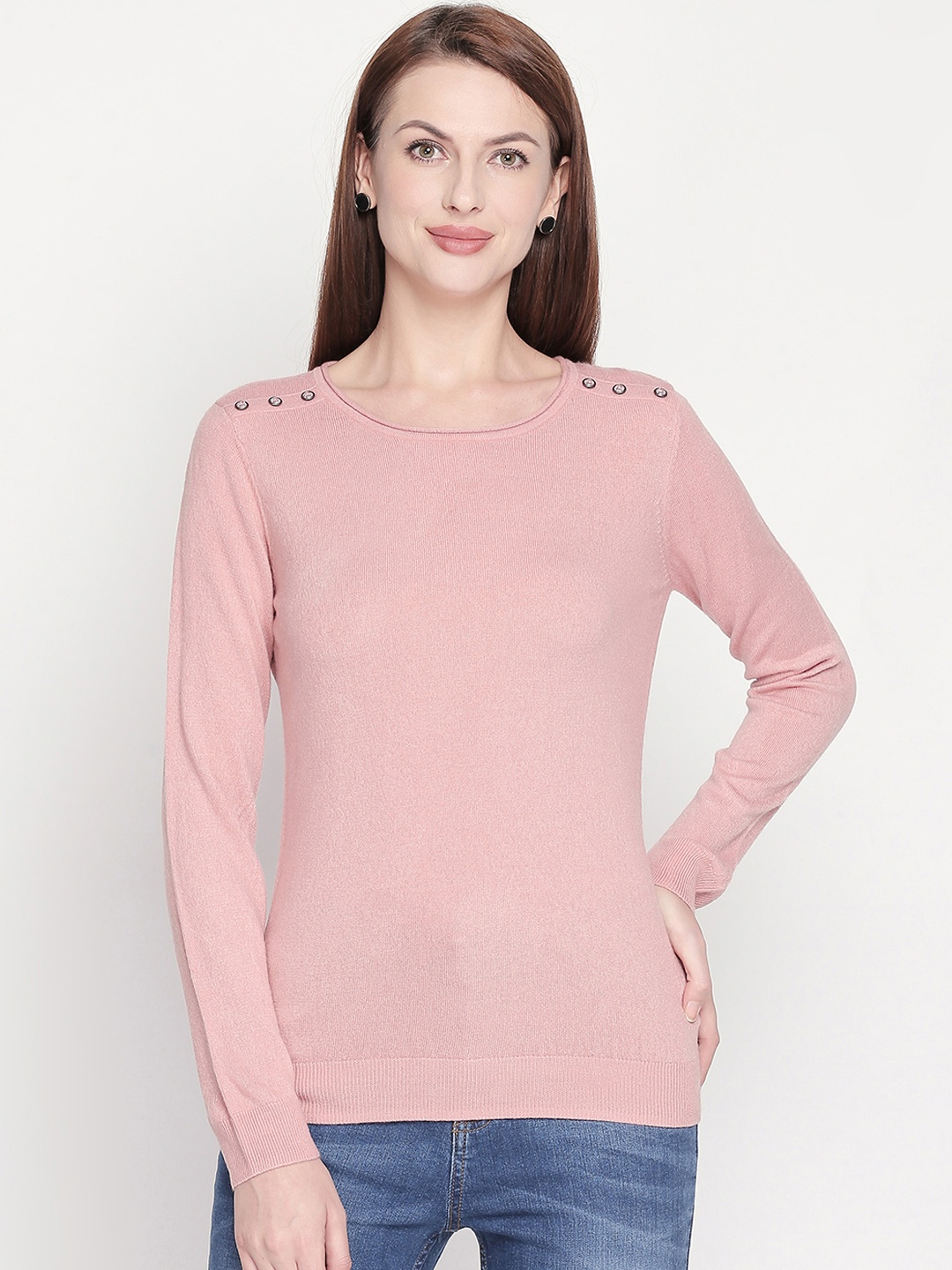 Honey by Pantaloons Women Peach-Coloured Solid Sweater