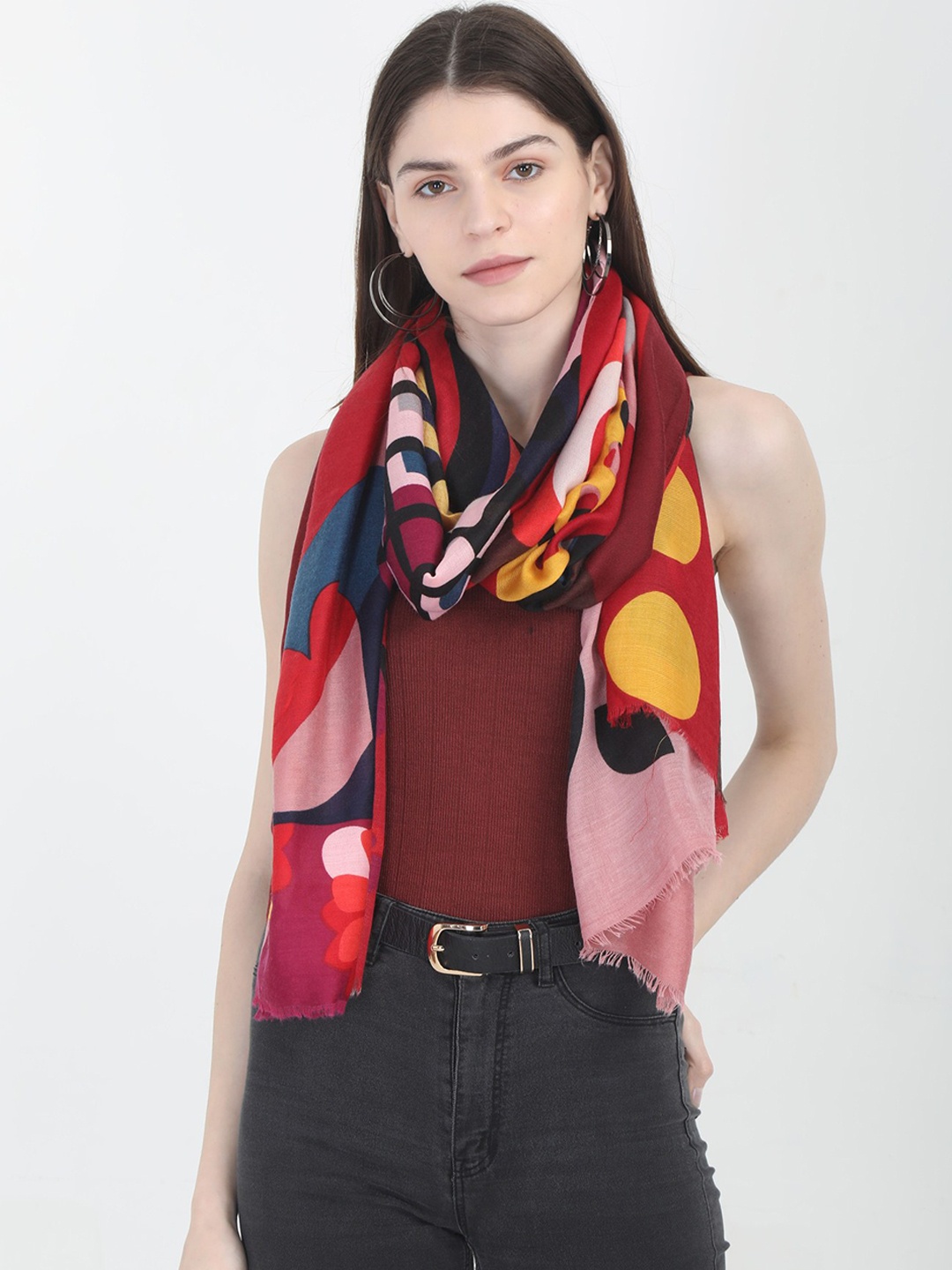 FabSeasons Women Red & Pink Printed Scarf