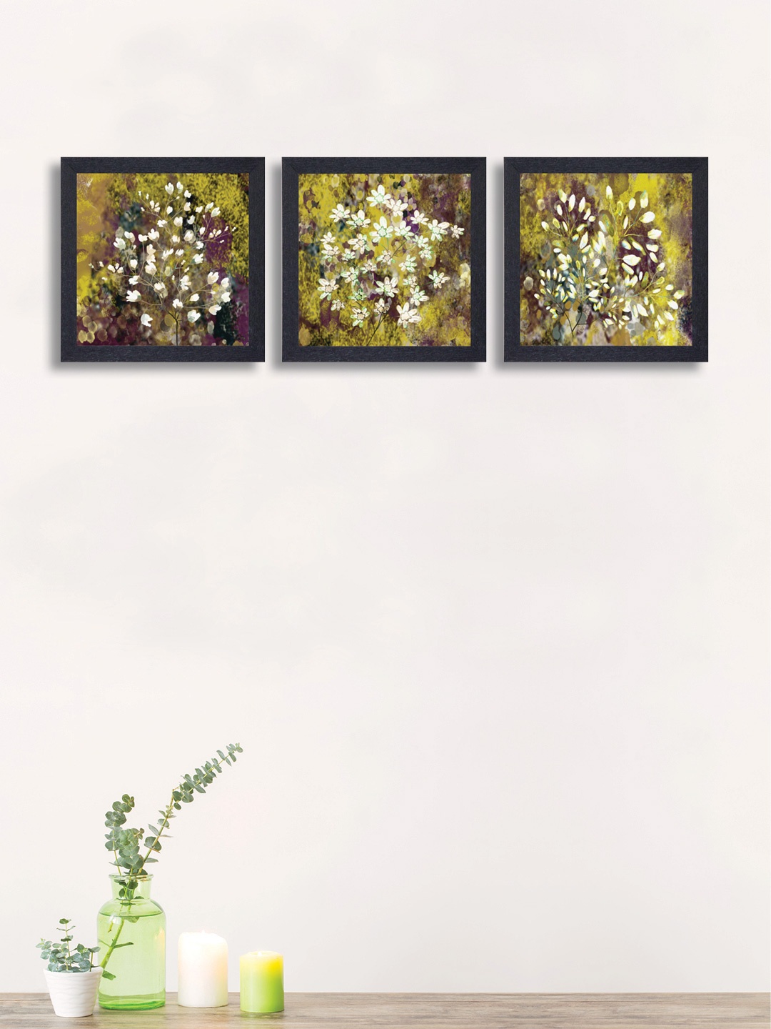 nest ART Set of 3 Green & White Floral Wall Art