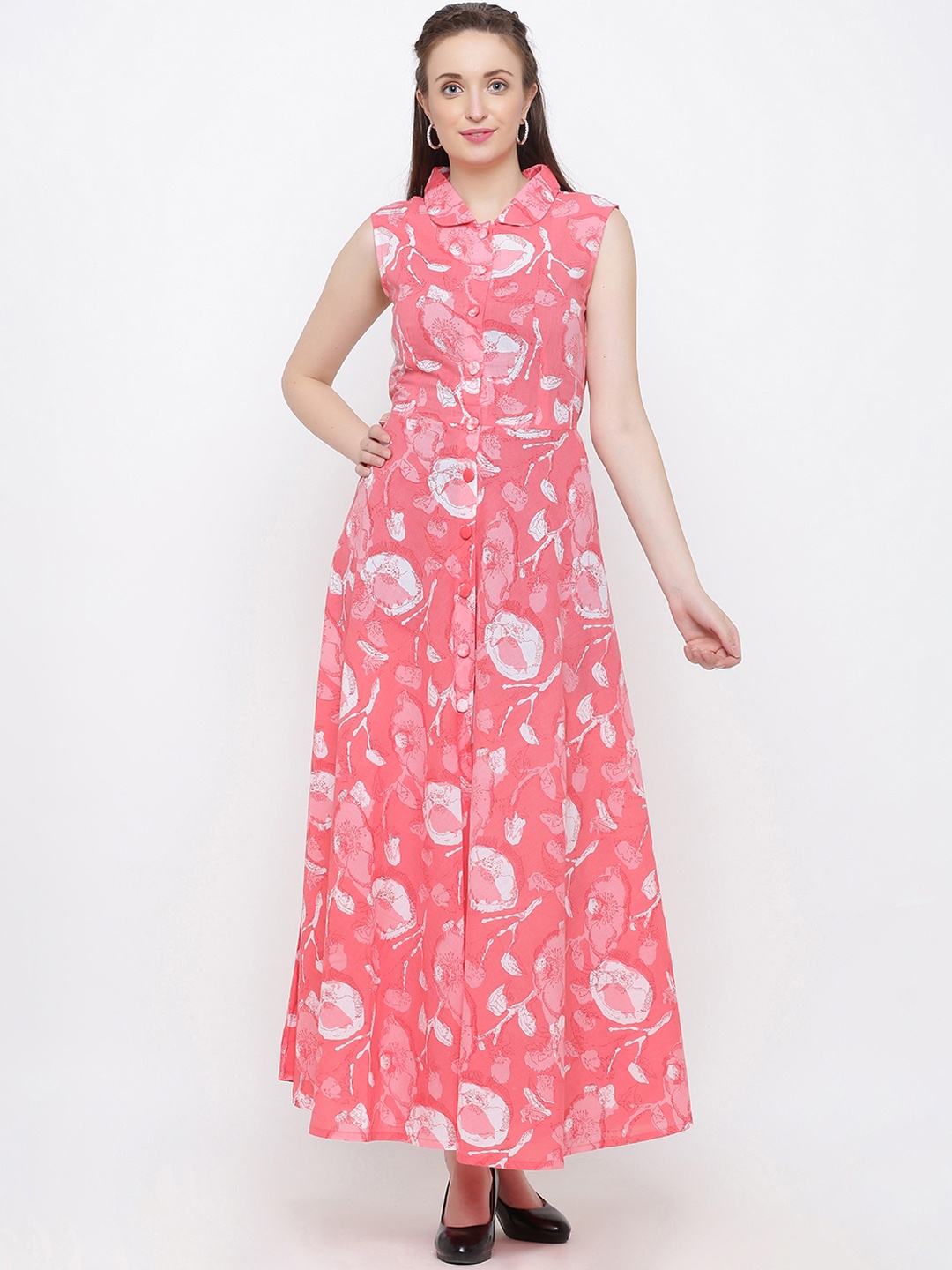 Indian Virasat Women Peach-Coloured Printed Maxi Dress