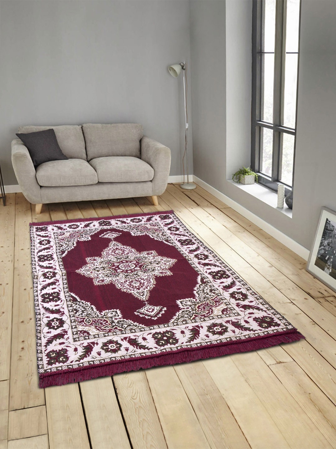 ROMEE Maroon & Beige Printed Anti-Skid Carpet