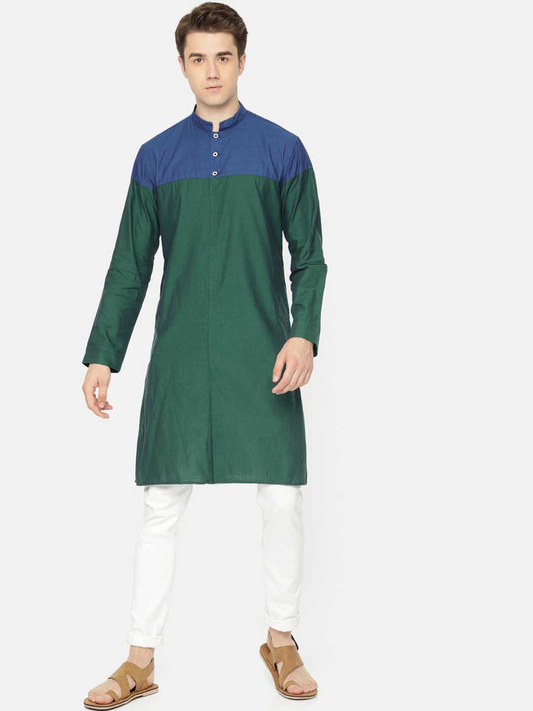 Freehand Men Green & Blue Colourblocked Straight Kurta 
Freehand Men Green & Blue Colourblocked Straight Kurta