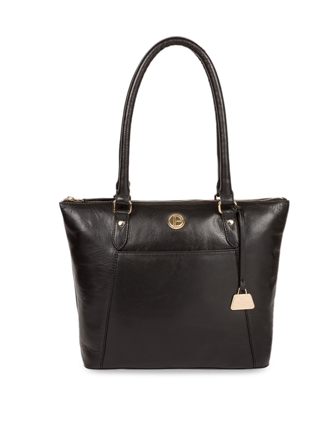 PURE LUXURIES LONDON Women Black Solid Genuine Leather Violet Tote Bag