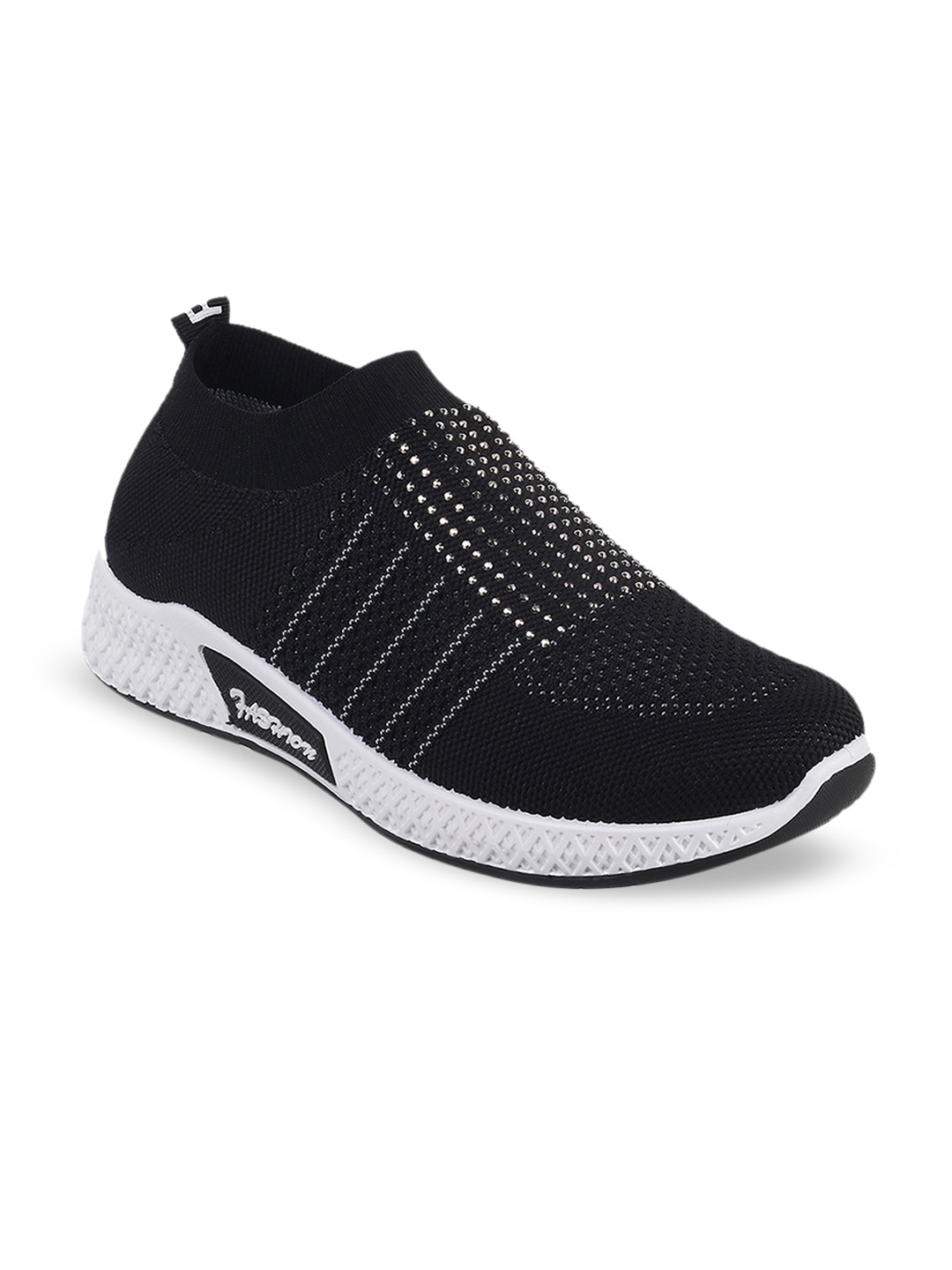 Kittens Boys Black Woven Design Slip-On Sneakers