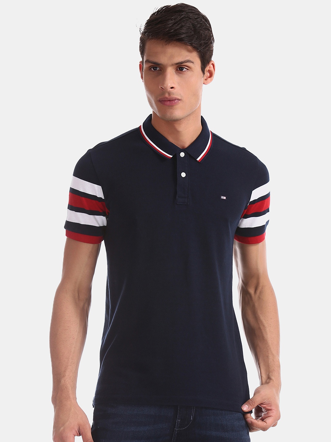 Arrow Sport Men Blue Solid Polo Collar Pure Cotton T-shirt