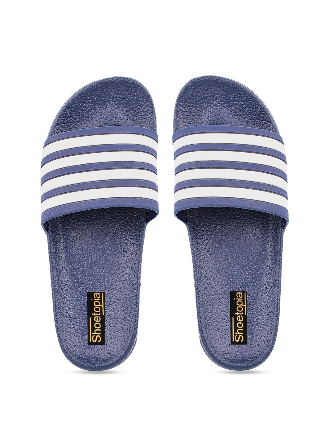 Shoetopia Women Navy Blue Striped Sliders