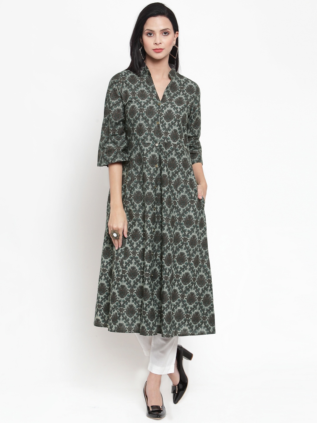 Get Glamr Women Green Printed Anarkali Kurta