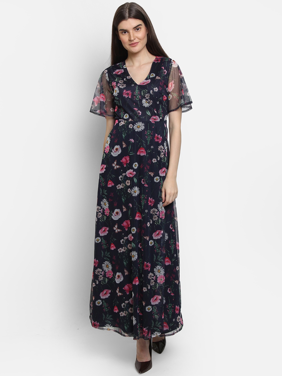 COVER STORY Women Navy Blue Floral Printed Maxi Dress
