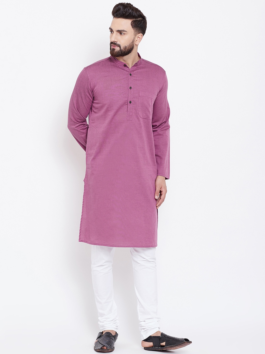 even Men Lavender Solid Straight Kurta