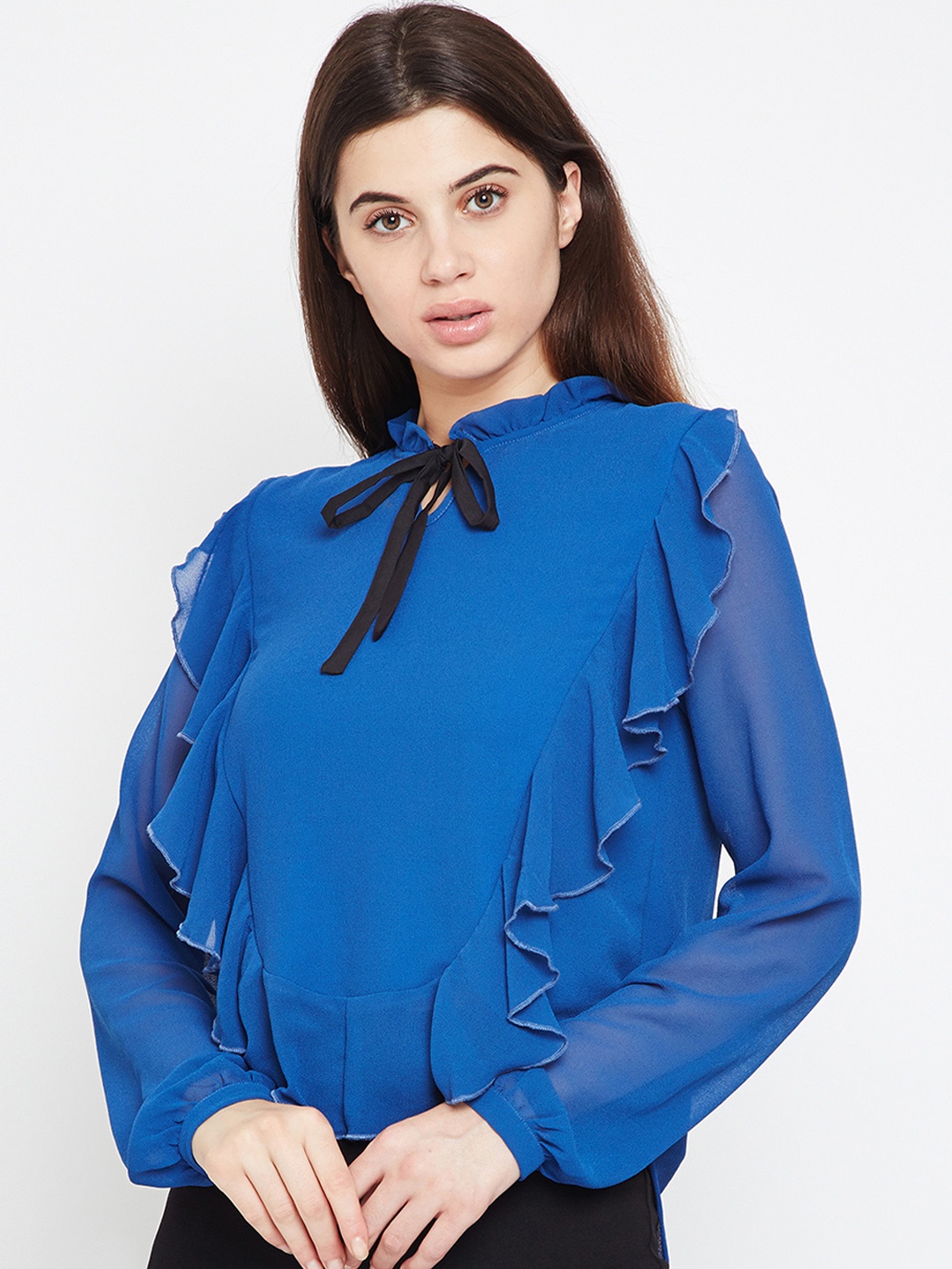 Oxolloxo Women Blue Solid High-Low Top