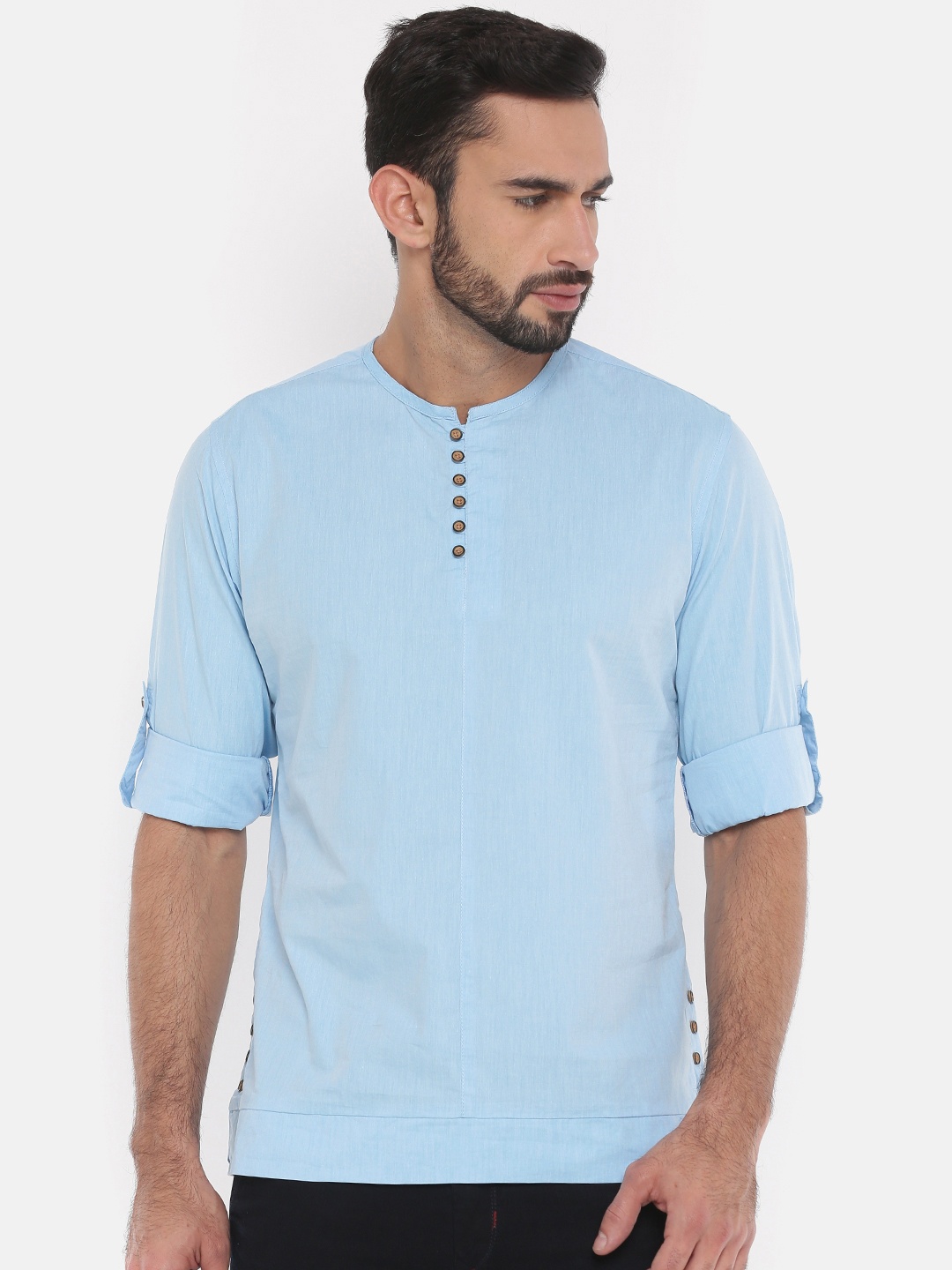 The Indian Garage Co Men Blue Solid Straight Kurta
