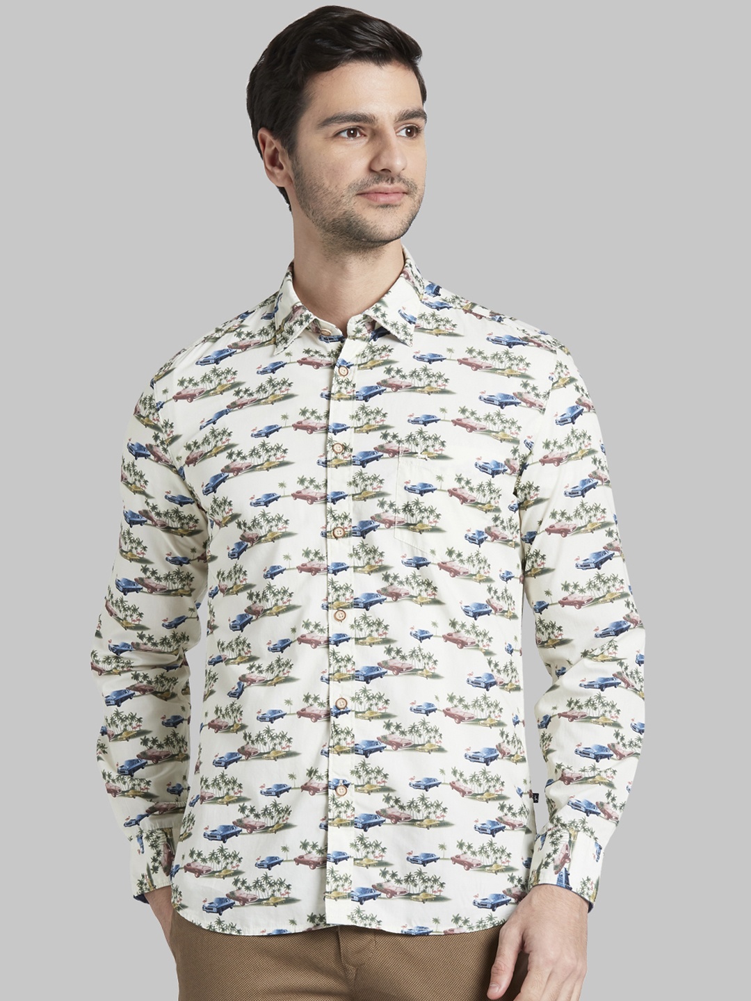Parx Men Off-White Slim Fit Printed Casual Shirt