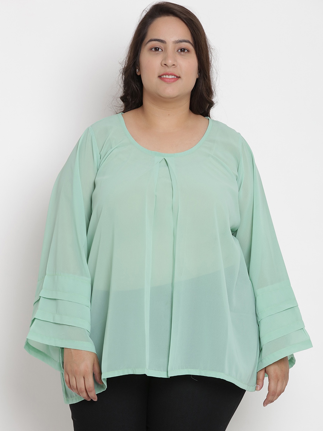 Kiaahvi by JOHN PRIDE Women Plus Size Solid A-Line Longline Top, Green