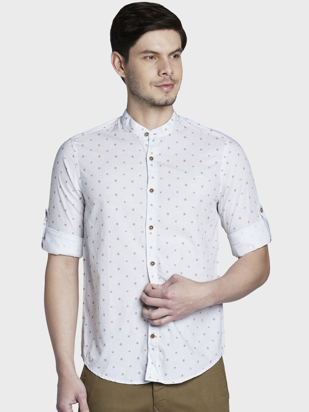 ColorPlus Men White & Blue Slim Fit Printed Casual Shirt