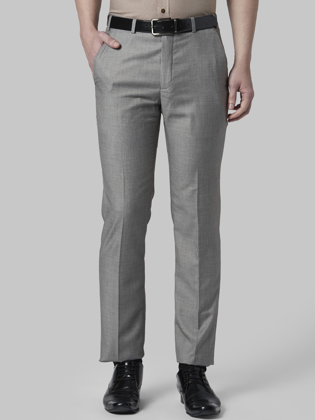 Park Avenue Men Grey Slim Fit Self Design Formal Trousers