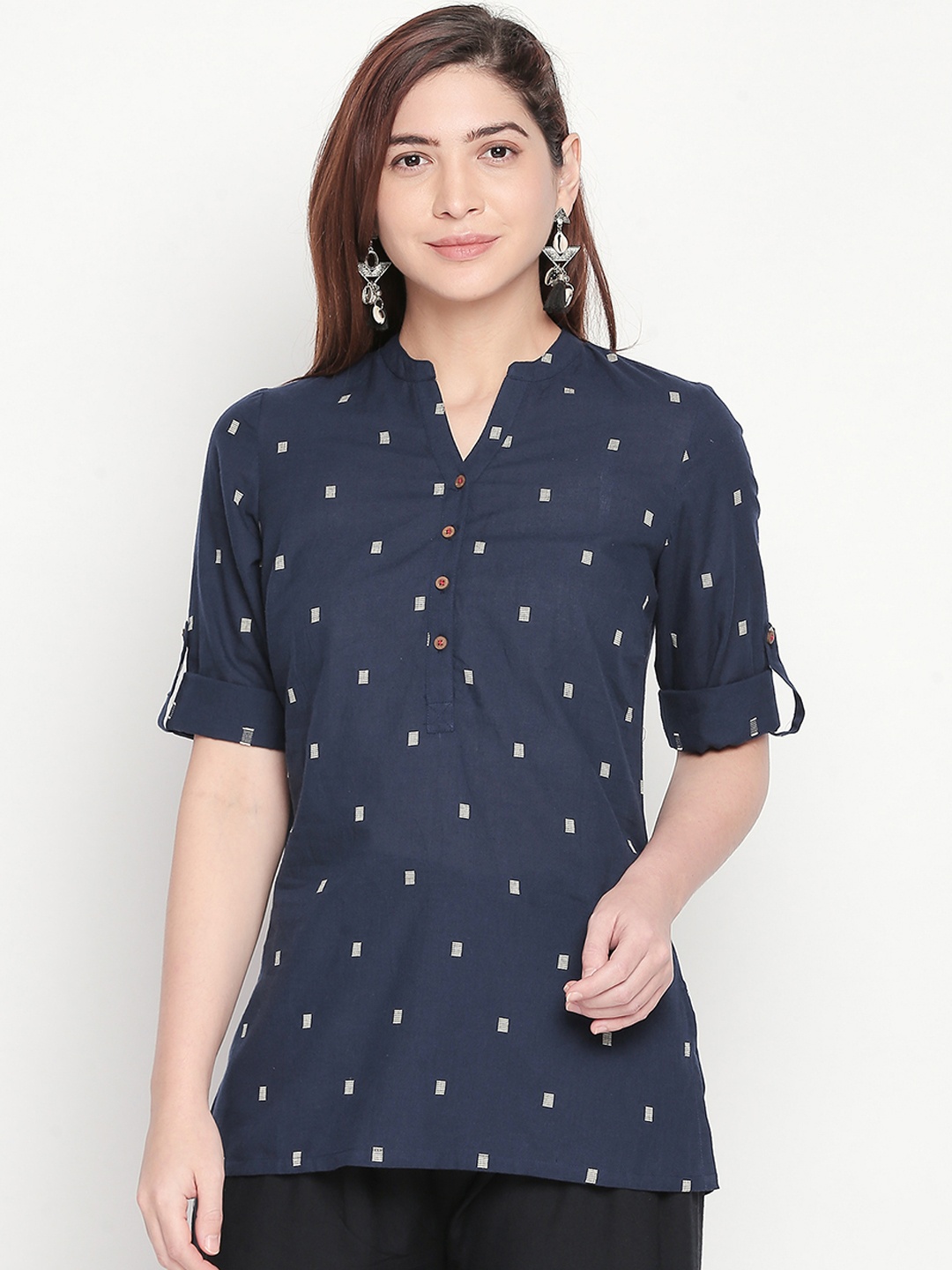 AKKRITI BY PANTALOONS Blue Embroidered Tunic