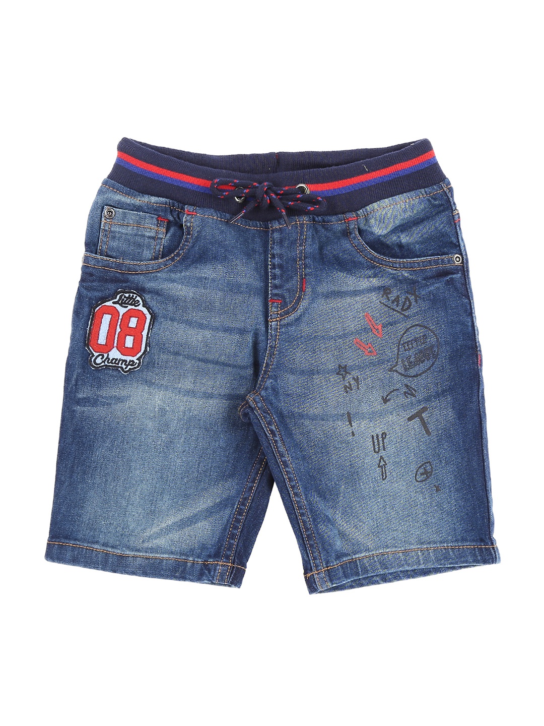 Pantaloons Junior Boys Blue Printed Regular Fit Denim Shorts