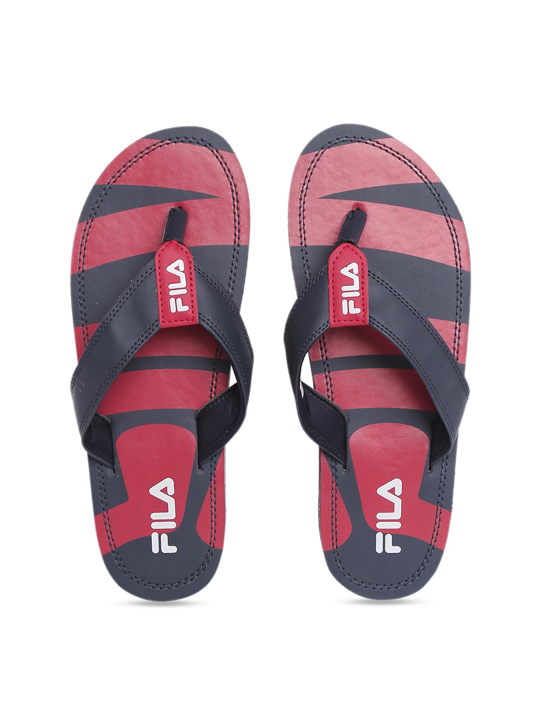 FILA Men Navy Blue & Red Solid Thong Flip-Flops