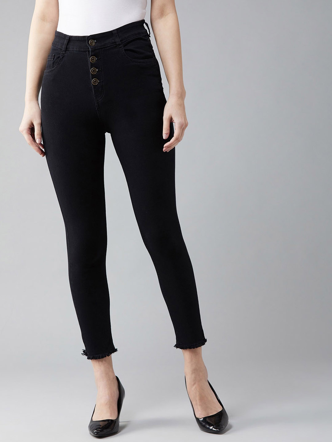 DOLCE CRUDO Women Black Skinny Fit High-Rise Clean Look Stretchable Cropped Jeans
DOLCE CRUDO Women Black Skinny Fit High-Rise Clean Look Stretchable Cropped Jeans