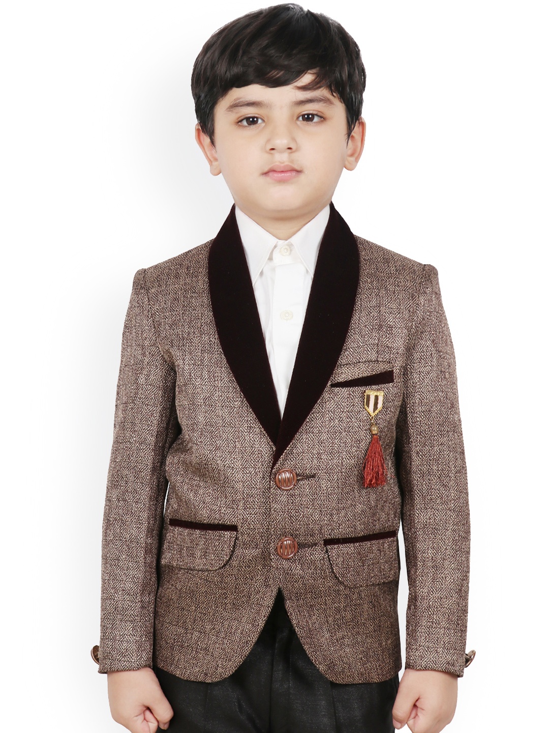 SG Yuvraj Boys Coffee Brown Printed Single-Breasted Blazer
