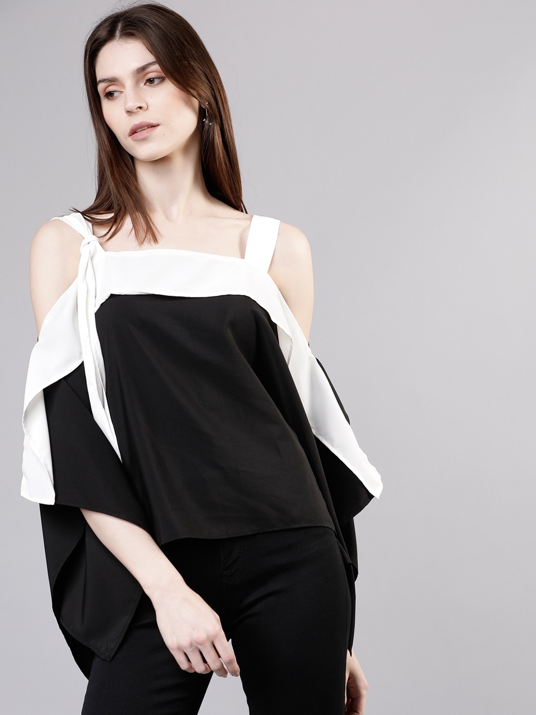 Tokyo Talkies Women Black Colourblocked A-Line Top