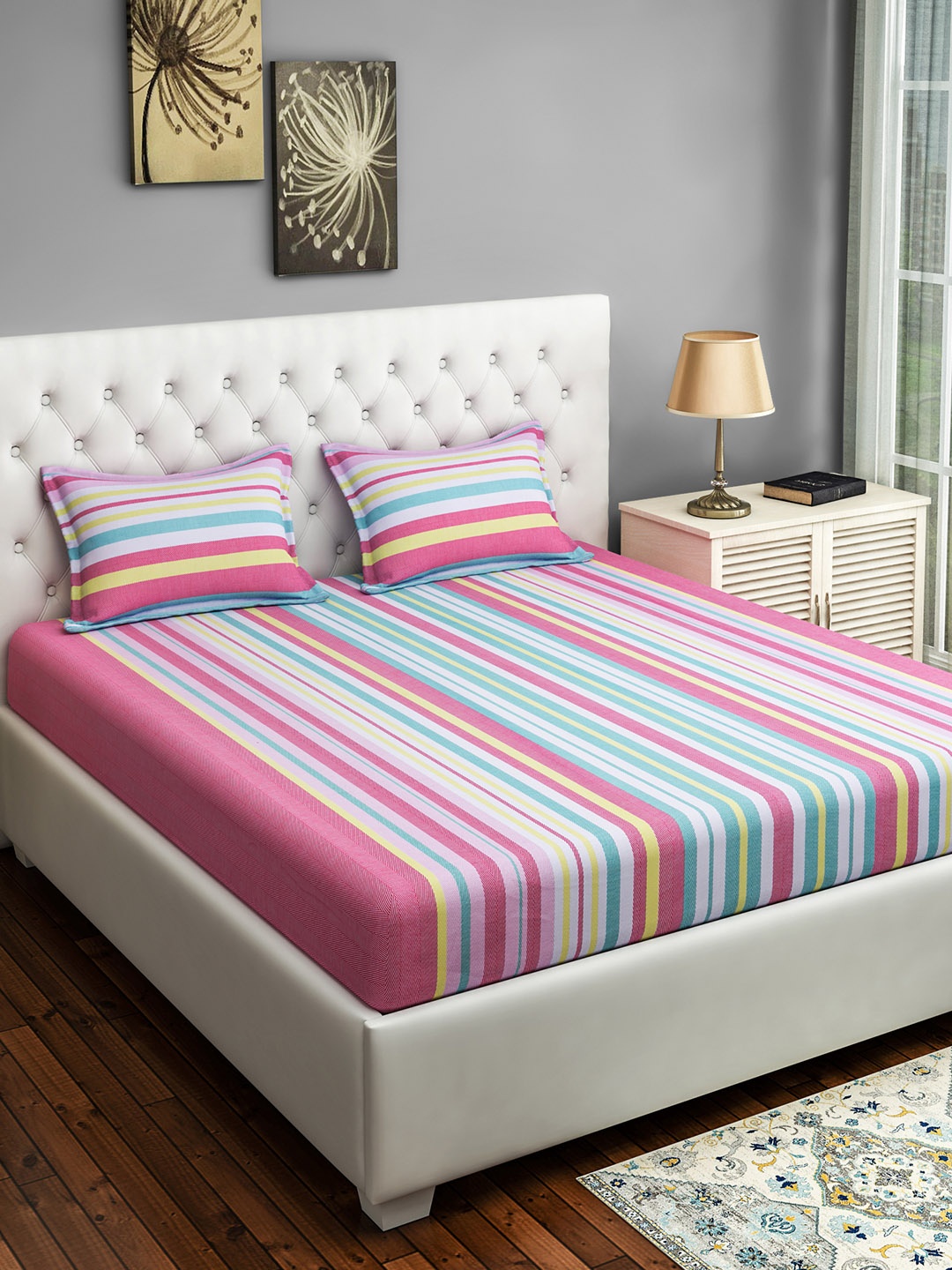SWAYAM Multicoloured Striped 180 TC Cotton 1 Double Queen Bedsheet with 2 Pillow Covers, Multi
SWAYAM Multicoloured Striped 180 TC Cotton 1 Double Queen Bedsheet with 2 Pillow Covers, Multi