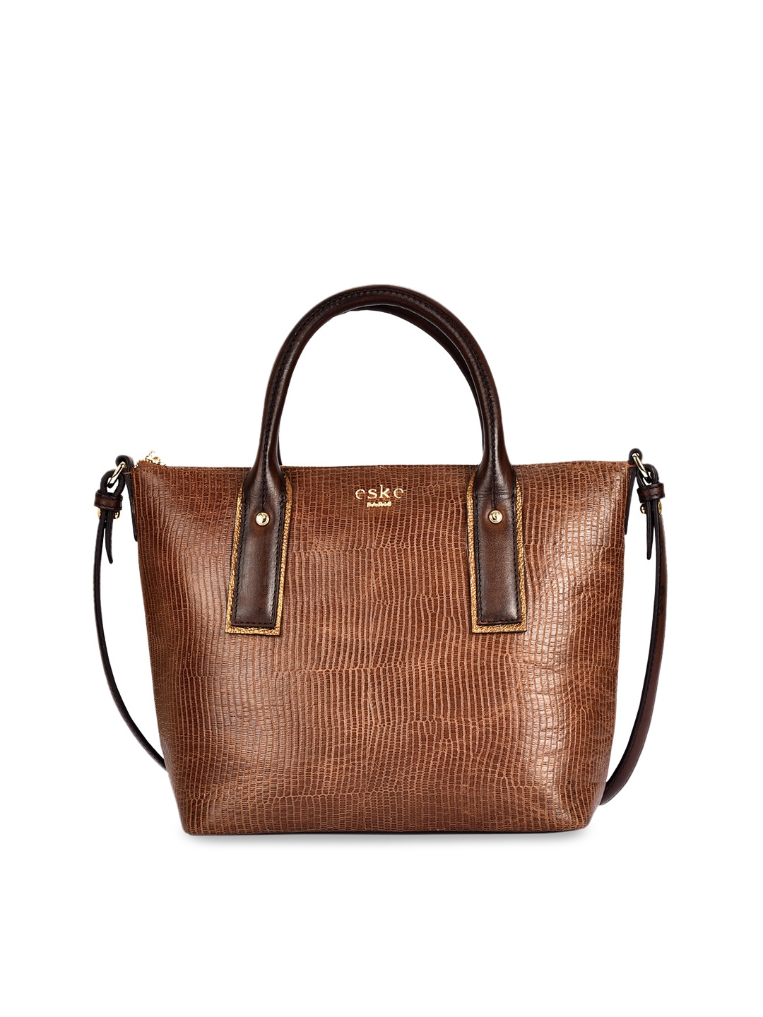 Eske Tan Brown Textured Leather Handheld Bag