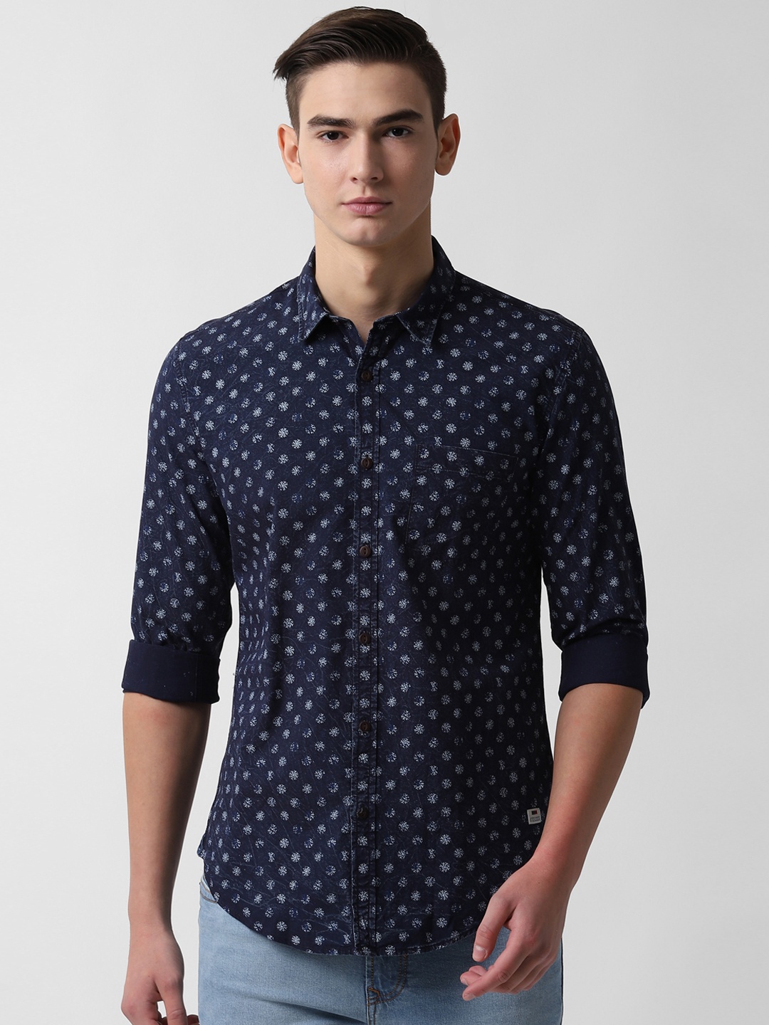 Peter England Casuals Men Navy Blue Slim Fit Printed Casual Shirt