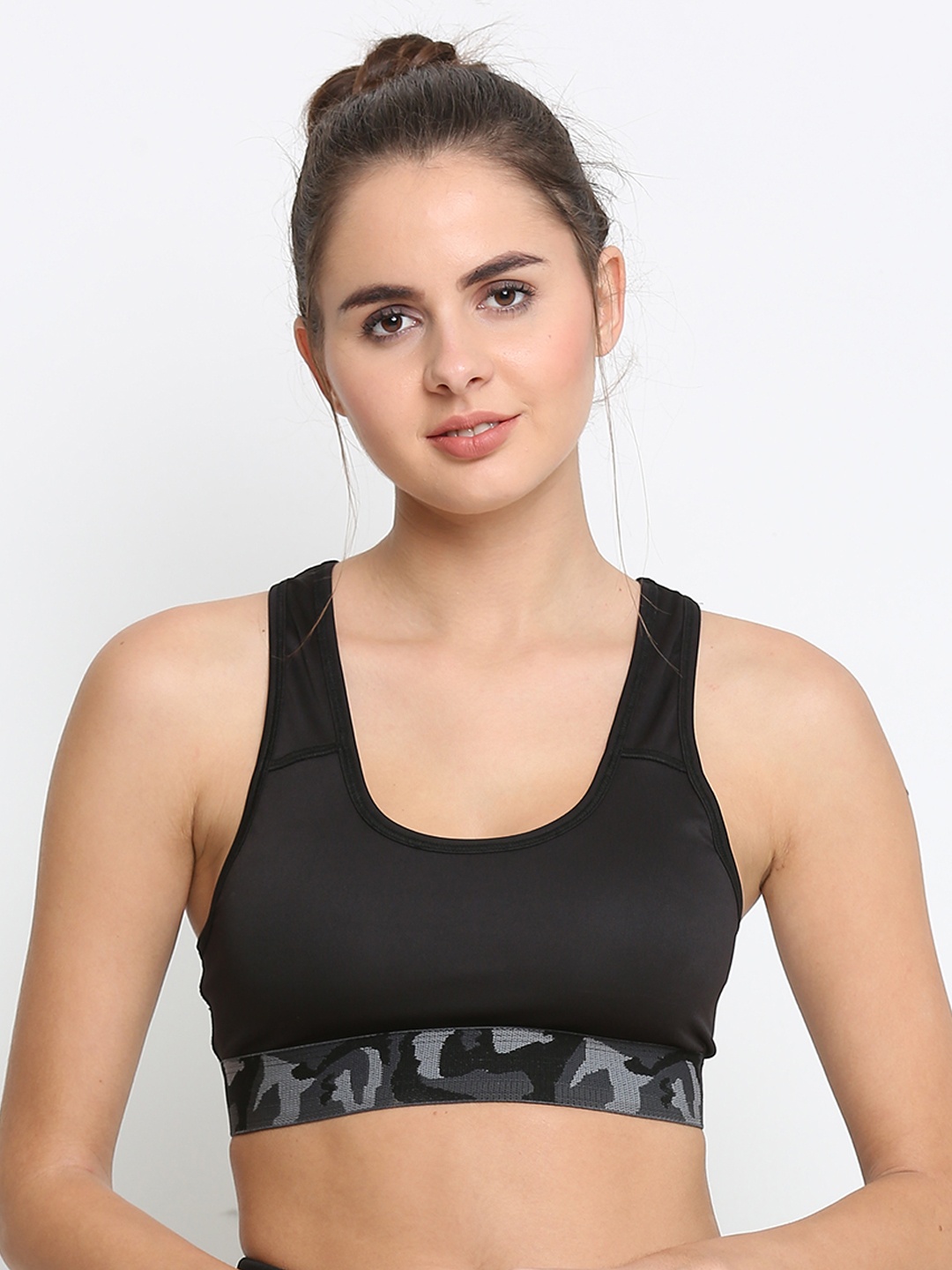 Chkokko Black Solid Non-Wired Lightly Padded Running Bra SPWBRA202