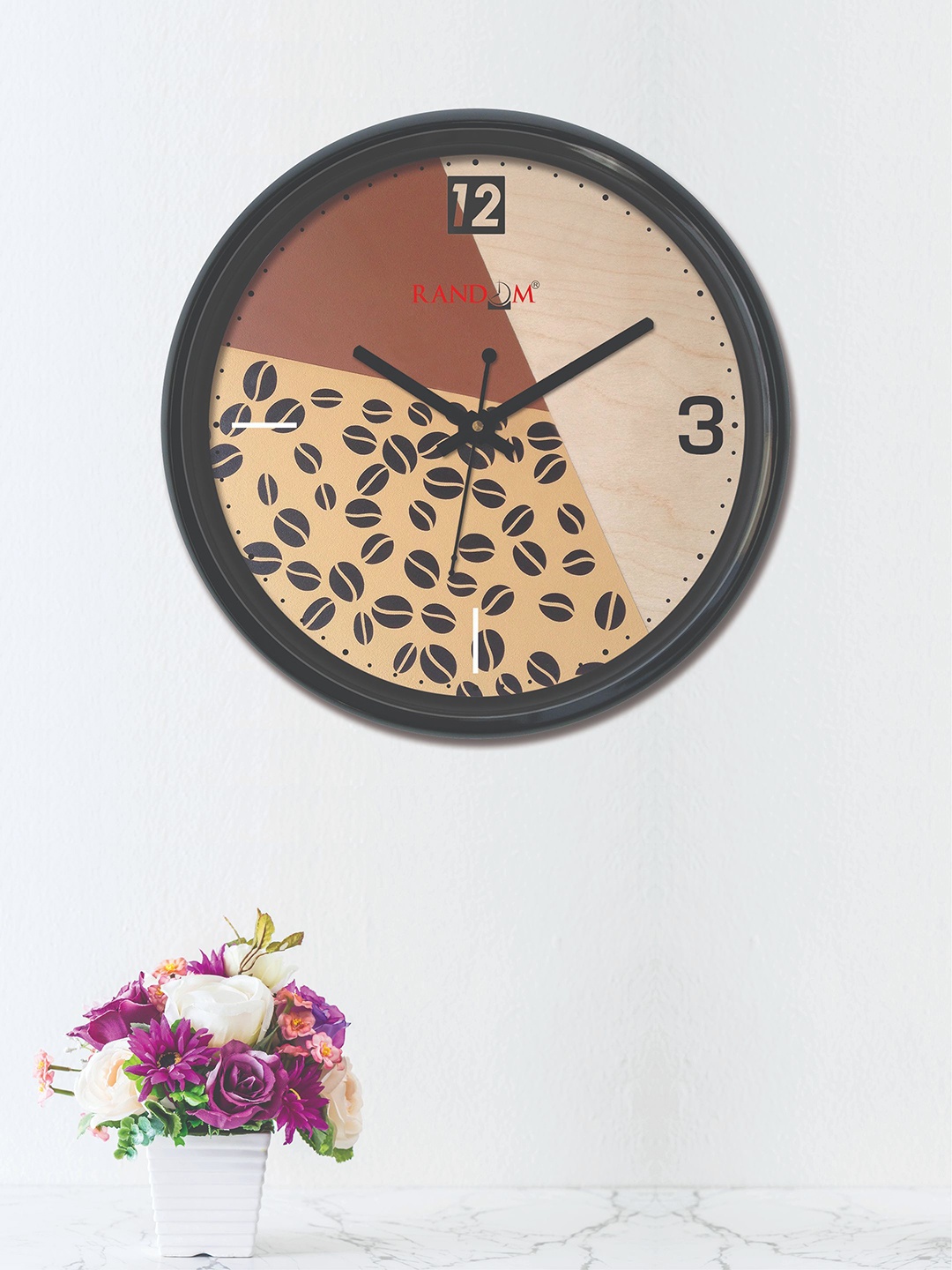 RANDOM Peach-Coloured & Brown Round Printed 30 cm Analogue Wall Clock